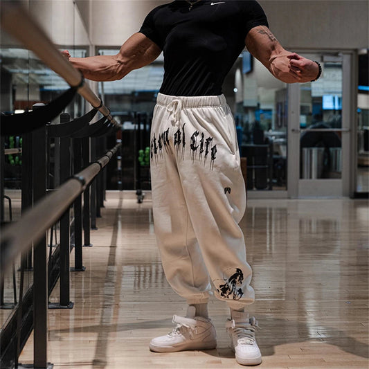 Mans Katoen Gym Joggers - Streetwear Fitness Sweatpants vir Estetiese Liggaamsbou