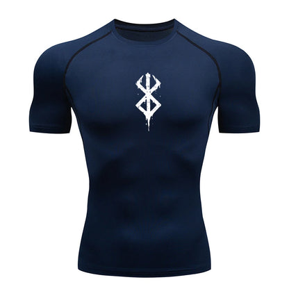 Kompressie hardloop T-hemp met Berserk Logo Navy Blue