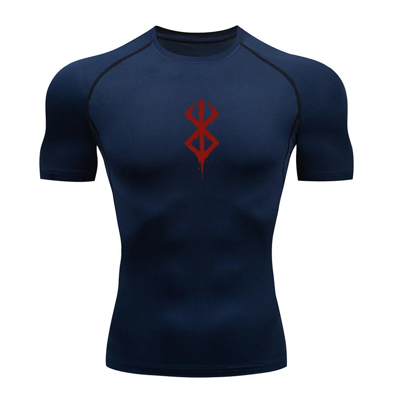 Kompressie hardloop T-hemp met Berserk Logo Navy Blue