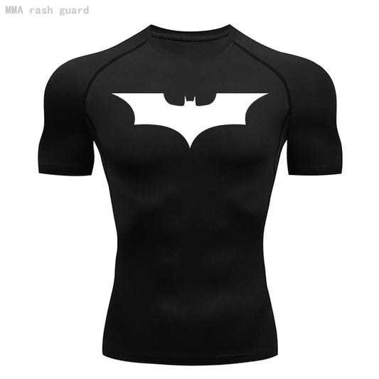 Áo thun bó màu đen cho nam - Áo thể thao nhanh khô, thoáng khí để chạy bộ, tập gym và thể hình có logo Batman