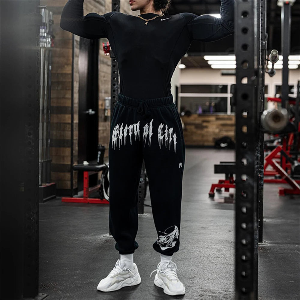 Mans Katoen Gym Joggers - Streetwear Fitness Sweatpants vir Estetiese Liggaamsbou